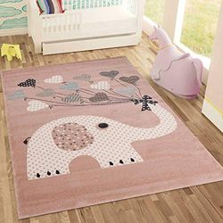 Jimri Fashion4Home Tapis éléphant avec cœurs et Ballons pour Chambre d'enfant - pour Fille et garçon - sans substances nocives