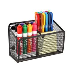 Magnetic Pencil Holder - Extra Strong Magnets Mesh Marker Holder Perfect for Whiteboard, Refrigerator and Locker Accessories (2 Baskets, 1 Pack Black)