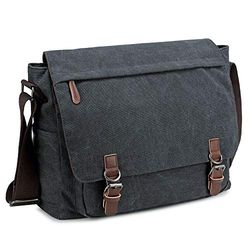 Imyth Bolsa de mensajero para hombre, estilo retro, de lona, informal, para ordenador portátil, 13,3 y 15,6 pulgadas, Negro, 13.3 inch