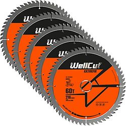 WellCut TCT zaagblad 216mm x 60T x 30mm boring geschikt voor LS0815, DWS777, DWS774, C8FSR, KGS216 Pack van 5