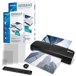 Waytex A78209P7376 A3 Pro snabb lamineringssats upp till 2 x 125 mikron med bladskärning, vinkelavrundare 100 A3-fickor + 100 A4 + 20 flerformat