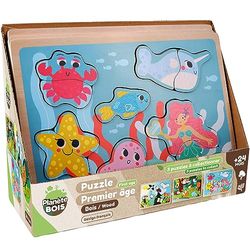 PLANÈTE BOIS Pack de 12 Puzzles Tierra Mar Cielo-FSC Educativo-Primeras Reflexiones-052463APA-8 Piezas-Multicolor-Madera-Juego para Niños-30 cm x 22,5 cm-A Partir de 2 Años (MGM 052463APA)