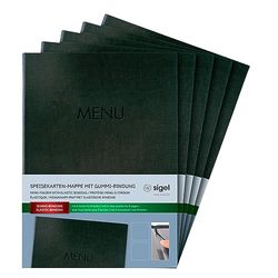 Sigel SM206/5 Menu A4, rubberbinding, antraciet met linnenstructuur, 5-pack, slijtvast en gemakkelijk af te vegen