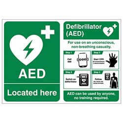 V Safety Poster Combo - AED located Here/Defibrillator Poster-600x450-2mm Rigid Plastic Safety Sign
