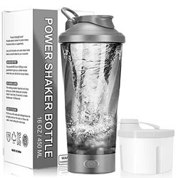 HIYAA Electric Protein Shaker Bottle, 16 oz Rechargeable Vortex Portable Electric Mixer with Powder Storage Box, BPA Free, Shaker Cups for Protein Shakes and Meal Replacement Shakes, Grey