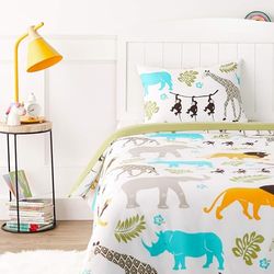 Amazon Basics 2 peças cama de microfibra capa nórdica, infantil, capa de edredão de 100 x 135 cm e 1 fronha de 40 x 60 cm, estampado de animais