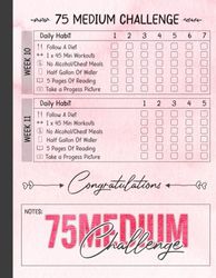75 Medium Challenge: Journal And Planner For Women | Wellness Planner | Daily Progress Tracker Your Exercise With Checklists