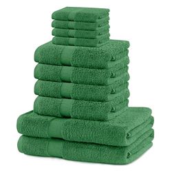 DecoKing Marina - Juego de 10 Toallas de Mano (525 g/m², 4 Toallas de Mano de 30 x 50 cm, 4 Toallas de Mano de 50 x 100 cm y 2 Toallas de baño de 70 x 140 cm), Color Verde