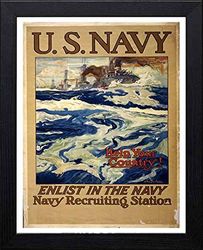 Lumartos, Vintage Poster U.S. Navy Help Your Country! Enlist In The Navy Contemporary Home Decor Wall Art Print, Black Frame, A3 Size