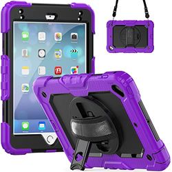 Funda para iPad Mini 5 2019/Mini 4, protección contra caídas y Golpes de Cuerpo Completo con asa giratoria de 360 Grados/Correa de Hombro para iPad Mini 5/4 Tablet Case (Morado b)