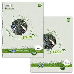 Staufen Green Collegeblock – DIN A4, 9 mm linjerad, 2 block 80 ark vardera, 4-vägs perforering, 60 g/m² återvunnet papper