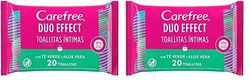 Carefree, Toallitas Higiene Íntima, Acción Refrescante con Té Verde y Aloe Vera, Clínicamente Testadas, paquete de 40 toallitas