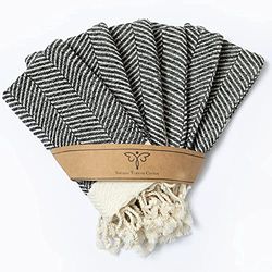 SMYRNA TURKISH COTTON Herringbone Series Small Hand Towels - Set of 6 | 30 x 30 cm | 100% Turkish Cotton | Soft Wash Cloths, Drying Up Cloths, Re-usable Face Cloths | Luxury Mini Towel Set - Dark Gray