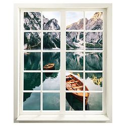 Graz Design - Adesivo da parete, motivo "Lago di montagna con barca", 83 x 100 cm (larghezza x altezza)