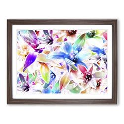 Flower Mixed Colour Orchids Modern Framed Wall Art Print, Ready to Hang Picture for Living Room Bedroom Home Office Décor, Walnut A4 (34 x 25 cm)