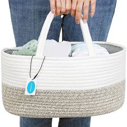 Casaphoria Caddy Organize Woven Hamper Cotton Rope Basket Caddy Baskets for Storage,100% Cotton Basket for Gift with Handle Towels Basket Portable Bag,light brown(14.2''×8.7''×7.1'')