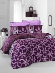 Nuit Des Rêves Luxurious Satin Single XXL täcke Cover Set, 155 x 220 cm, 100% bomull, 210 trådantal: lila & vit, maskintvättbar tvättbar, elegant knappstängning