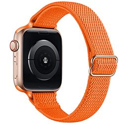 Lysun Correa elástica de nailon, compatible con Apple Watch Band 42 mm, 44 mm, 45 mm, correa elástica ajustable para iWatch Series SE/7/6/5/4/3/2/1, naranja, 42/44/45 mm