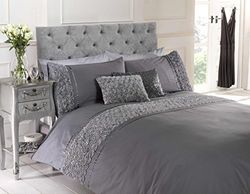 Conjunto de capas de edredão nórdico Rapport roupa de cama rosa e fita de polialgodão, algodão e poliéster, cinzento, super king