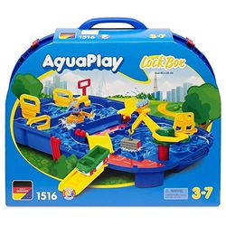 AquaPlay 8700001516 - Aquaplay LockBox - Inklusive 1 Containerbåt, 1 Amfibiebil och Figuren Flodhästen Wilma, 25 delar, 85x65 cm, Från 3 år