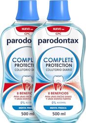 Parodontax Kompleksowa ochrona przed płukaniem jamy ustnej, płyn do płukania jamy ustnej z 0% alkoholem, dla zdrowych dziąseł i mocnych zębów, świeży smak mięty, opakowanie 2 x 500 ml
