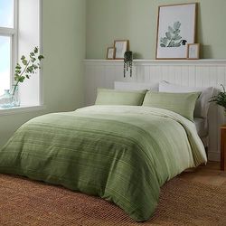 Fusion – modernt grönt påslakan – dubbelsäng storlek (200 x 200 cm) – vändbar design – ombre gröna sängkläder – salviagrövt påslakan – ljusgrönt randigt påslakan – gröna linjer sängkläder