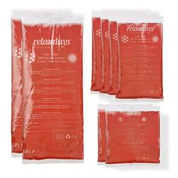 Relaxdays 8 Compresas Térmicas, 3 Tamaños, Bolsas Frío Calor, Almohadillas Gel, Cool Pack Reutilizables, Rojo, 14 x 12,5 x 1 cm