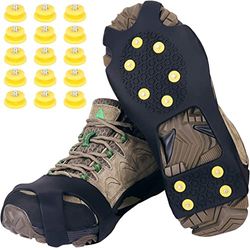Tevlaphee Schoenplaatjes, antislip op schoenen/laarzen, 10 sneeuwnagels, handgrepen, noppen met 15 reservesneeuw, antislipbescherming, uniseks (zwart, S)