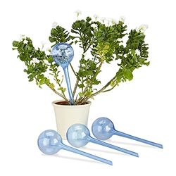 Relaxdays Conjunto de rega automática para vasos, 4 unidades, rega doseada de plantas 2 semanas, plástico, azul, 22 x 22 x 16 cm