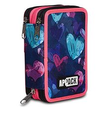 Appack hoesje met 3 ritssluiting, blauw, compleet met potloden, stiften enz.., school en vrije tijd
