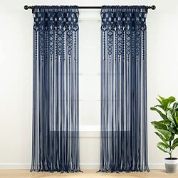 Lush Decor Boho Macrame Textured Cotton Window Curtain/Room Divider/Doorway/Wall Decor, 84" L x 40" W, Navy