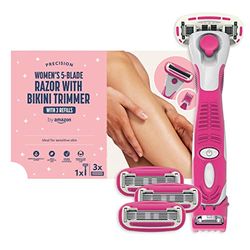 by Amazon Máquina de depilar de 5 cuchillas para mujer con recortadora 3 en 1 + 3 repuestos