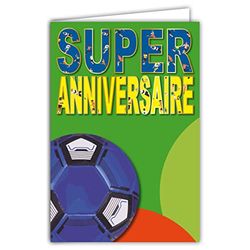 Tarjeta Super Cumpleaños Balón de Fútbol Azul Equipo de Futbolistas con Sobre Tamaño 12 x 17,5 cm, Papel 300 gr procedente de bosques gestionados sosteniblemente brillantes Fabricado en Francia Vida