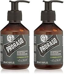 Proraso Champú barba Cypress & Vetyver, 200 ml, champú hidratante profesional para el cuidado barba hombre que elimina impurezas y limpia eficazmente (Paquete de 2)