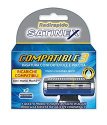 Satinex Compatible 3 reserveborstelkoppen met 3 messen (3 stuks) compatibel met Gillette Mach handgrepen, 3-30 g