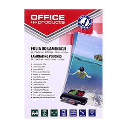 OFFICE PRODUCTS Fogli Plastificatrice A4 / 2 x 125 Micron/Confezione da 100 pezzi/Pouches per plastificazione per documenti/Finitura Lucida/Foglio di Laminazione