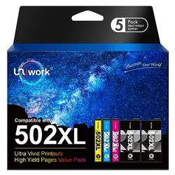 Uniwork 502XL 5-Pack Compatibili per Epson 502 XL Cartucce per Workforce WF-2860 WF-2865 WF-2860DWF WF-2880 Expression Home XP-5100 XP-5105 (2 Nero, 1 Ciano, 1 Magenta, 1 Giallo)