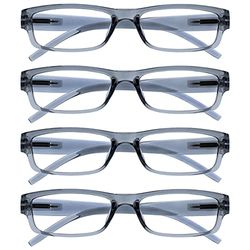 The Reading Glasses Company La Société Lunettes De Lecture Gris Léger Confortable Lecteurs Valeur Pack 4 Designer Style Hommes Femmes UVR4PK032GR +2,00