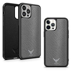 GAZZI Ultimo Custodia per Apple iPhone 13 Pro Max, in vera pelle, protezione completa, flessibile (Saffiano grigio argento)