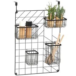 Avilia Organisateur de douche et de cuisine noir en métal – 5 paniers suspendus pour une organisation verticale maximale – Rangement mural polyvalent pour salle de bain, cuisine et chambre à coucher