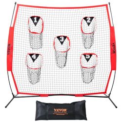 VEVOR 1,8 x 1,8 m fotbollstränare, kastnät, träningsnät med 5 målfickor, knutlöst nät inkluderar bågram och bärbart bärväska, förbättrar QB-kastnoggrannhet, röd