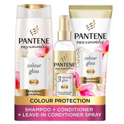 Pantene Colour Shampoo And Conditioner Set + Leave-In Conditioner Spray With Biotin and Niacinamide, Transform Damaged Coloured Hair From Dull To Glossy In 1 Use, 400/275 / 145ml