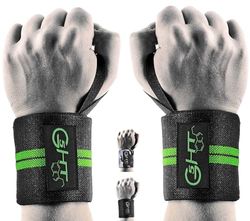 G5 HT SPORT Professionele polsbandages, dames en heren, polsbandages, bodybuilding, powerlifting, crossfit, calistenics, gewichtheffen, polsbandages (zwart/neongroen)