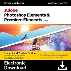 Adobe Photoshop 2025 & Premiere Elements 2025 |Student & Teacher Edition | Licencia de 3 años |1 Dispositivo | 1 Usuario |PC/Mac |Descarga Digital