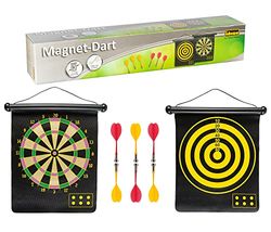 Idena 40462 - Juego de dardos con 2 dianas y 6 dardos magnéticos, se puede jugar a dos bandas, para interior y exterior