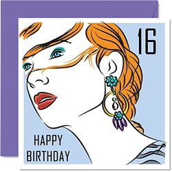16th Birthday Cards for Her Girls - Earing Girl - Happy 16 Birthday Card for Friend Sister Daughter Granddaughter Cousin Auntie, 145mm Pretty Cute Bday Greeting Cards