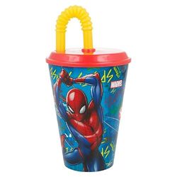 ALMACENESADAN 2521; Vaso con caña Easy Spiderman Red, Capacidad 430 ml; Producto de plástico Reutilizables ; NO BPA