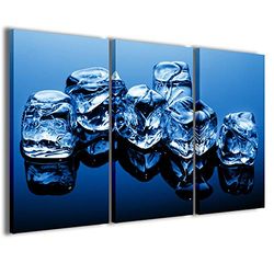 Kunstdruk op canvas, Ice Cube II ijsblokjes, moderne afbeeldingen in 3 panelen al ingelijst op canvas, klaar om op te hangen, 100 x 70 cm