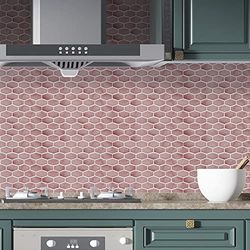 WALPLUS 28.5x14cm@24 pcs Shimmering Rose Honeycomb Hexa Wall Tile Sticker Backsplash Tile Paint Stick on Tiles Peel and Stick Self Adhesive Wall Tiles Stickers for Kitchen Bathroom Tile Transfer