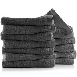 Hearth & Harbor 100% Ring Spun Cotton Washcloths 12 Pack - Washcloth for body and face, High Absorbent and Soft 33x33 cm Body Wash Cloth, Quick Dry - Black Washcloths